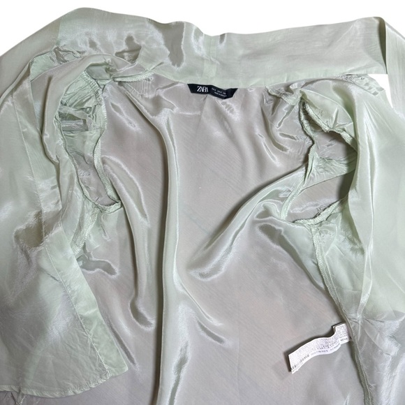 Zara| Women’s Sea Green Mint Tied Satin Blouse-Size S - Picture 6 of 11